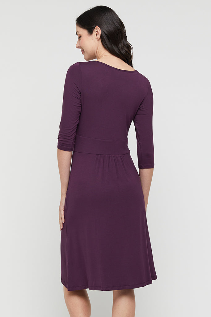 3/4 sleeve bamboo dress in plum.