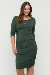 3/4 Sleeve Ruched Dress - Forest