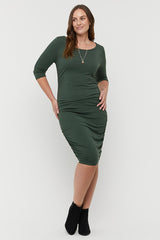 3/4 Sleeve Ruched Dress - Forest