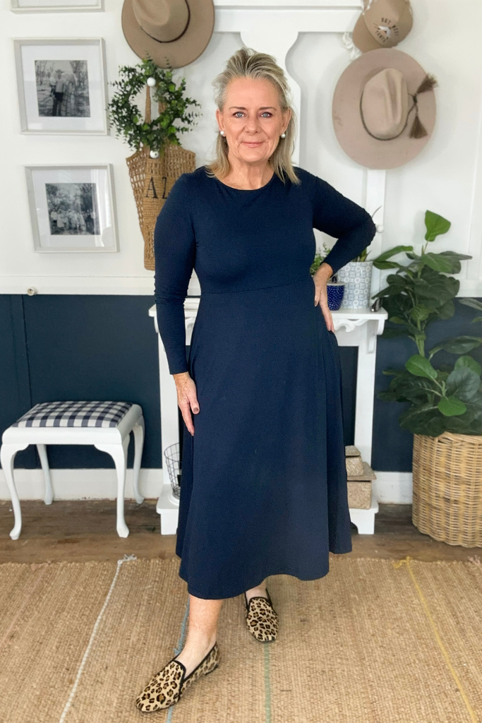 Long sleeve Dark Navy dress for mature women.