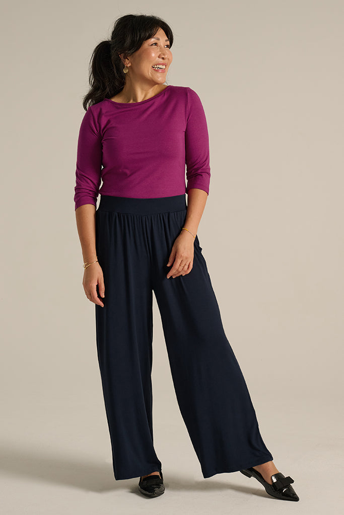 Ada Bamboo Boat Neck Top - Berry