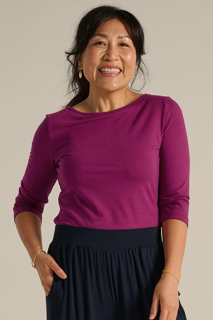Ada Bamboo Boat Neck Top - Berry