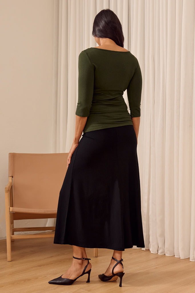Ada Bamboo Boat Neck Top - Moss