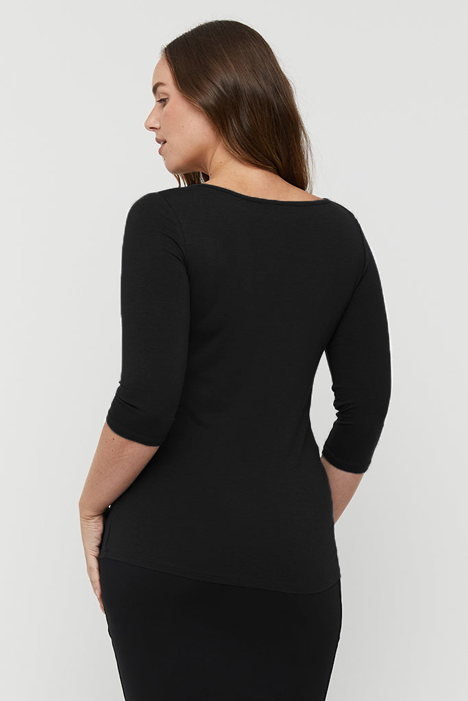 Ada Bamboo Boatneck Top - Vintage Black
