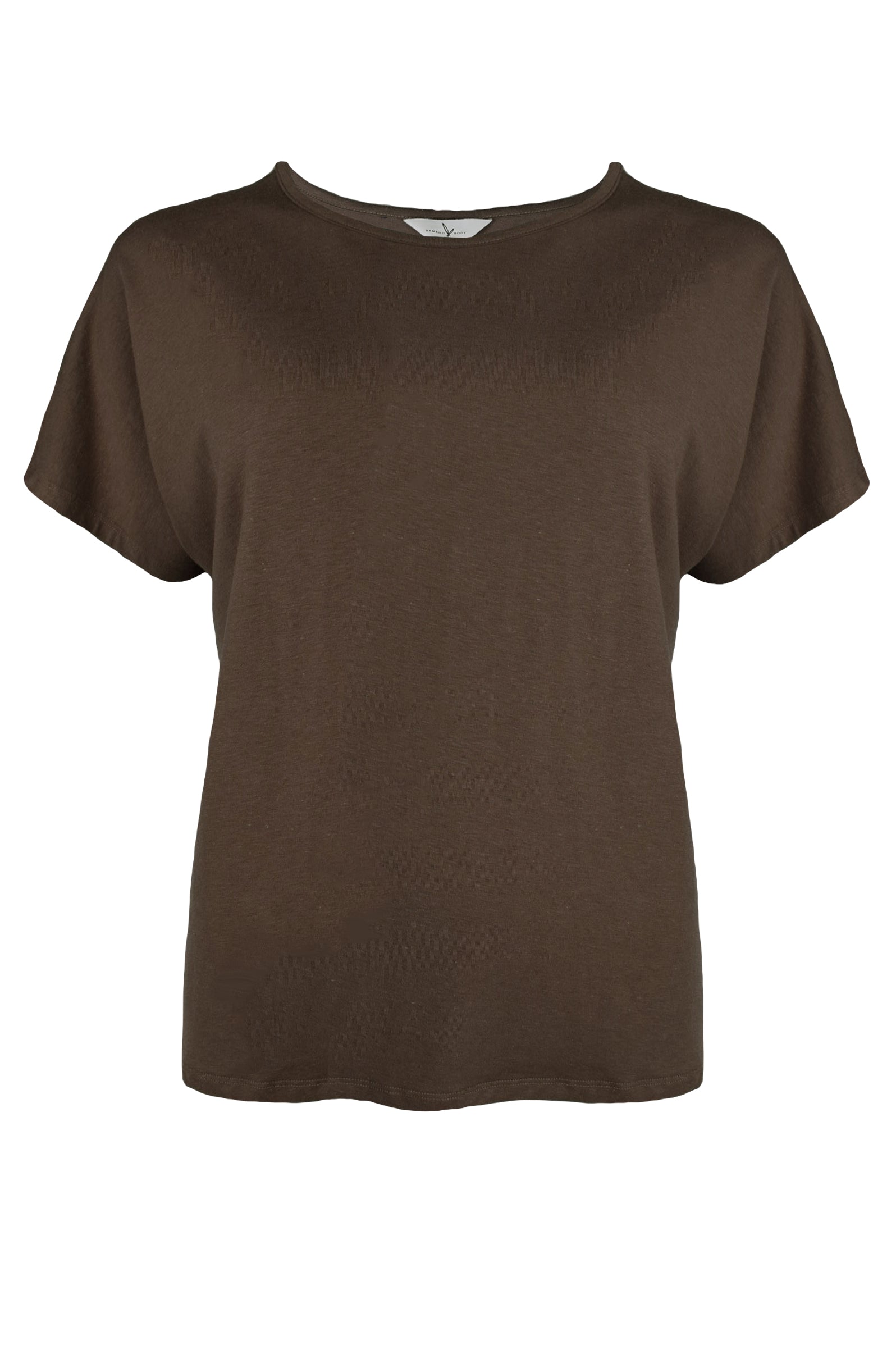 Brown bamboo linen t-shirt on a white background