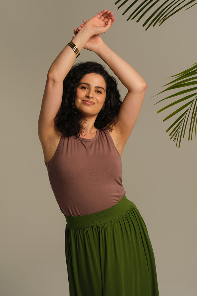 light brown fitted tank top perfect for summer