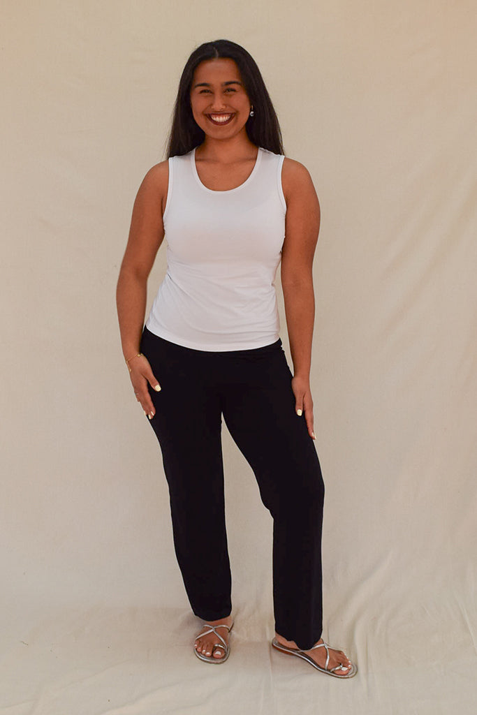 Lightweight white bamboo singlet with a flattering slim fit