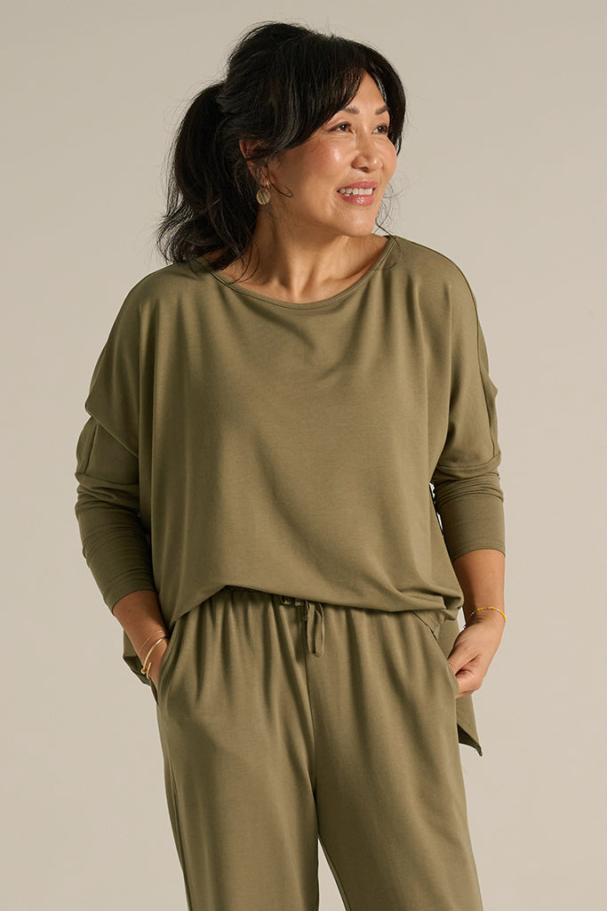 French Terry Relax Boatneck - Herb