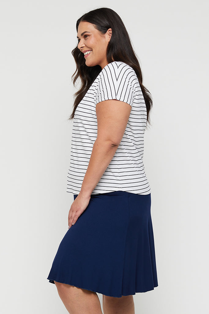 curvy mini skirt made with bamboo fabric in navy colour