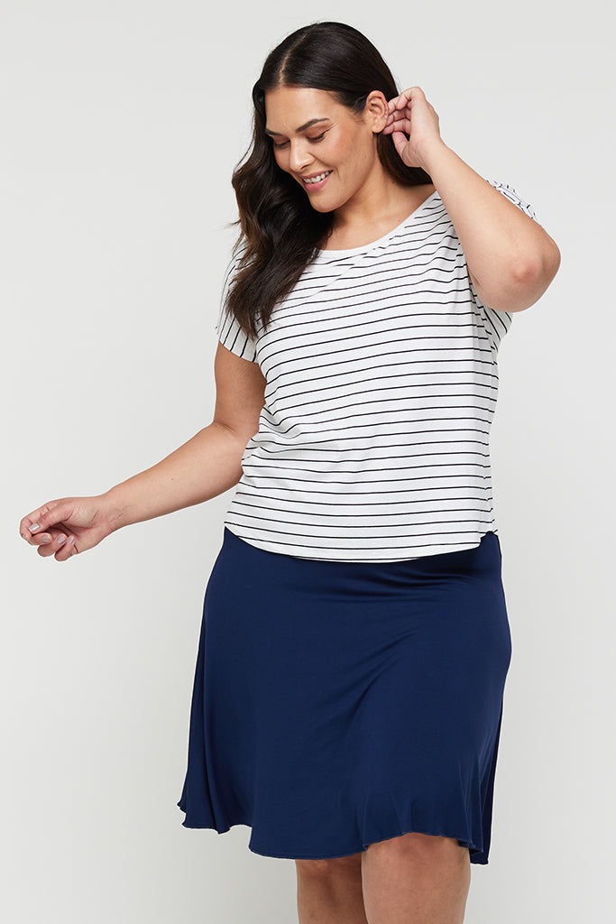 stretchy bamboo mini skirt for wide hips