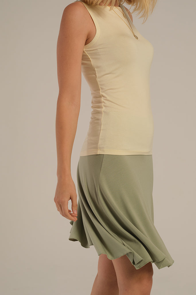 flowy a-line bamboo mini skirt in light green colour
