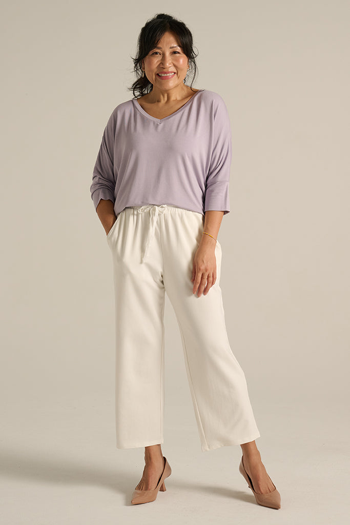 Voyager pants in soft white colourway with side pockets and elastic waistband