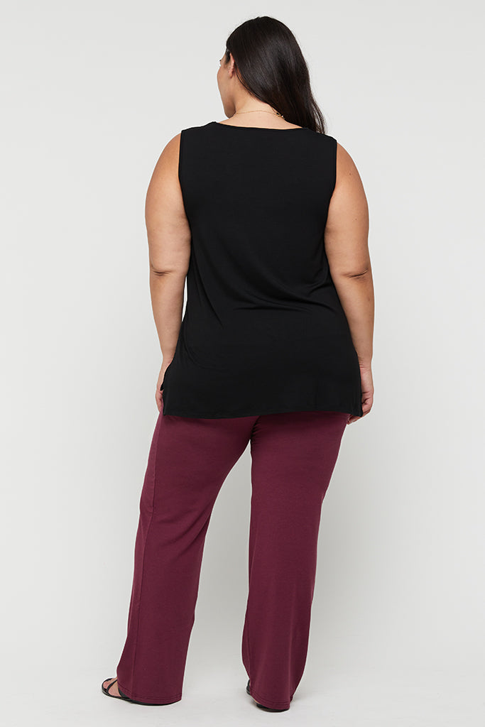 Plus size bamboo pants in rich burgundy, designed for everyday comfort and ease of movement