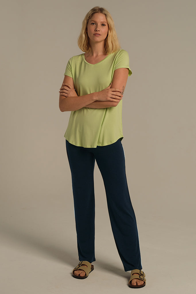 Relaxed-fit bamboo pants in deep navy shade, ideal for work or travel