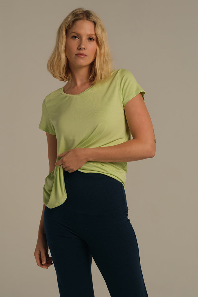Navy eco-conscious bamboo pants designed to move with you