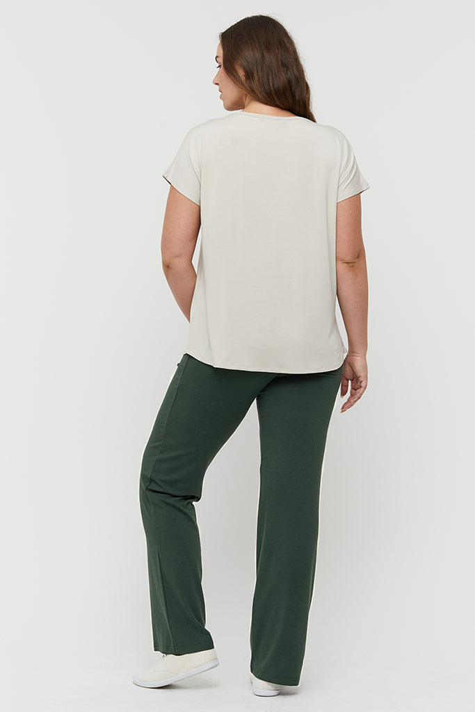 Dark green bamboo pants styled for casual outfits, weekend wear, or travel