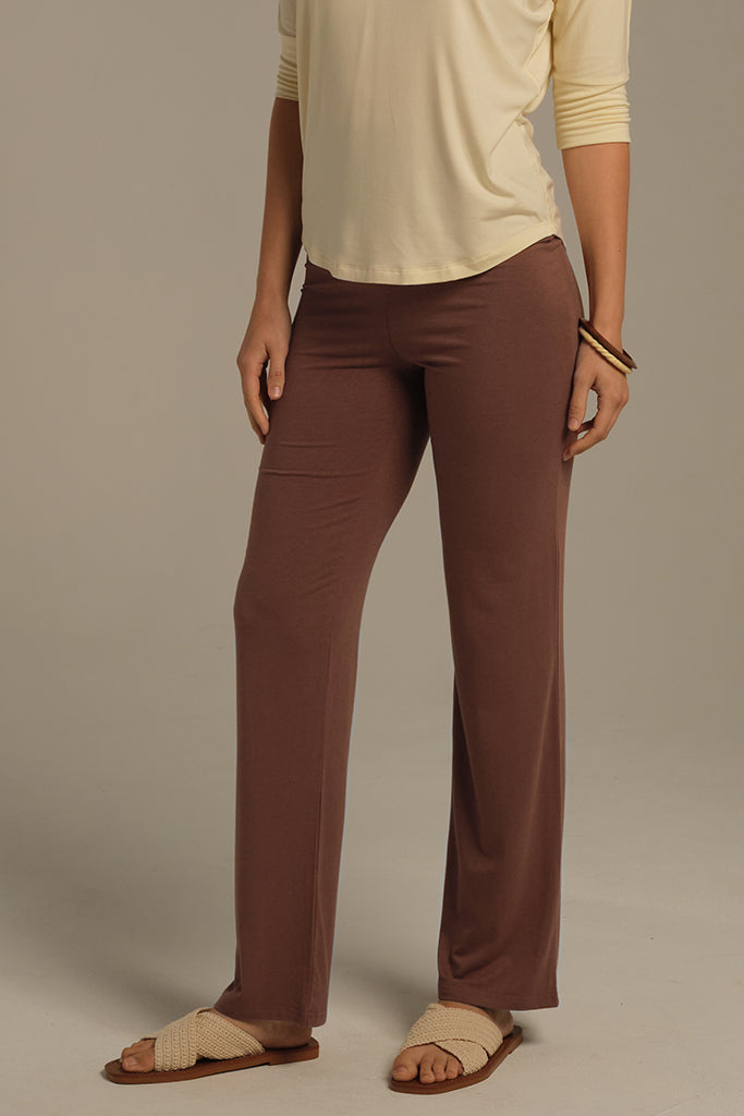 long bamboo pants in chocolate mousse colour