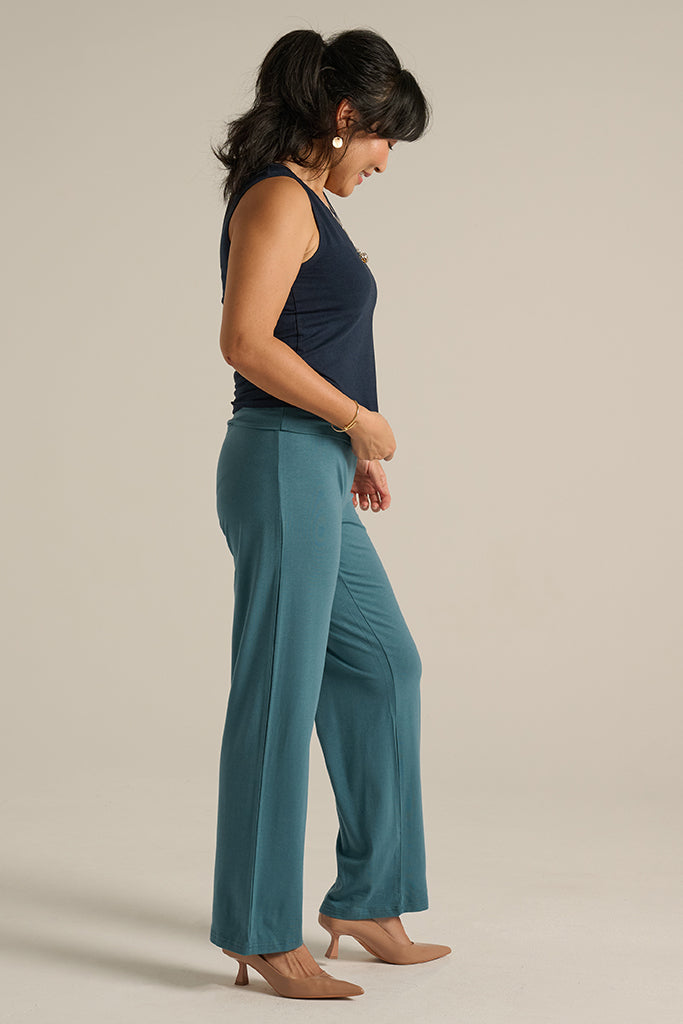amboo pants in ocean, styled for a casual wardrobe or comfortable office wear