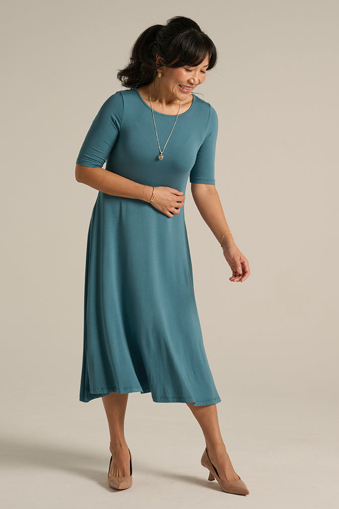 Soft and lightweight midi dress in light blue.