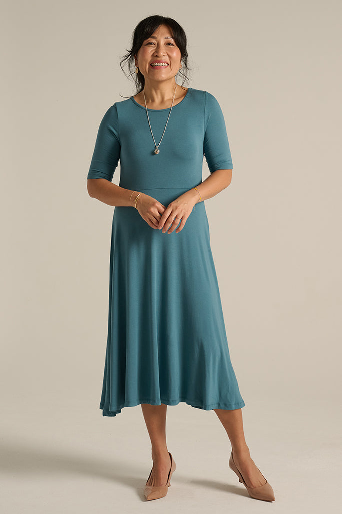 Bamboo midi dress in ocean blue.