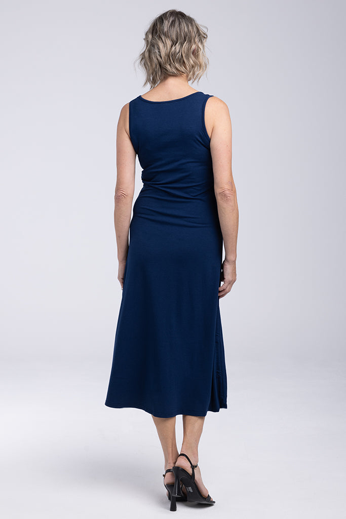 Sleeveless bamboo dress in navy