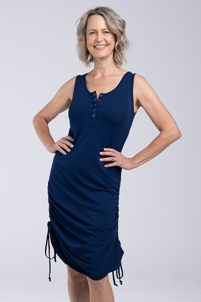 Effortlessly stylish navy Henley Tank Dress – great for casual or evening wear