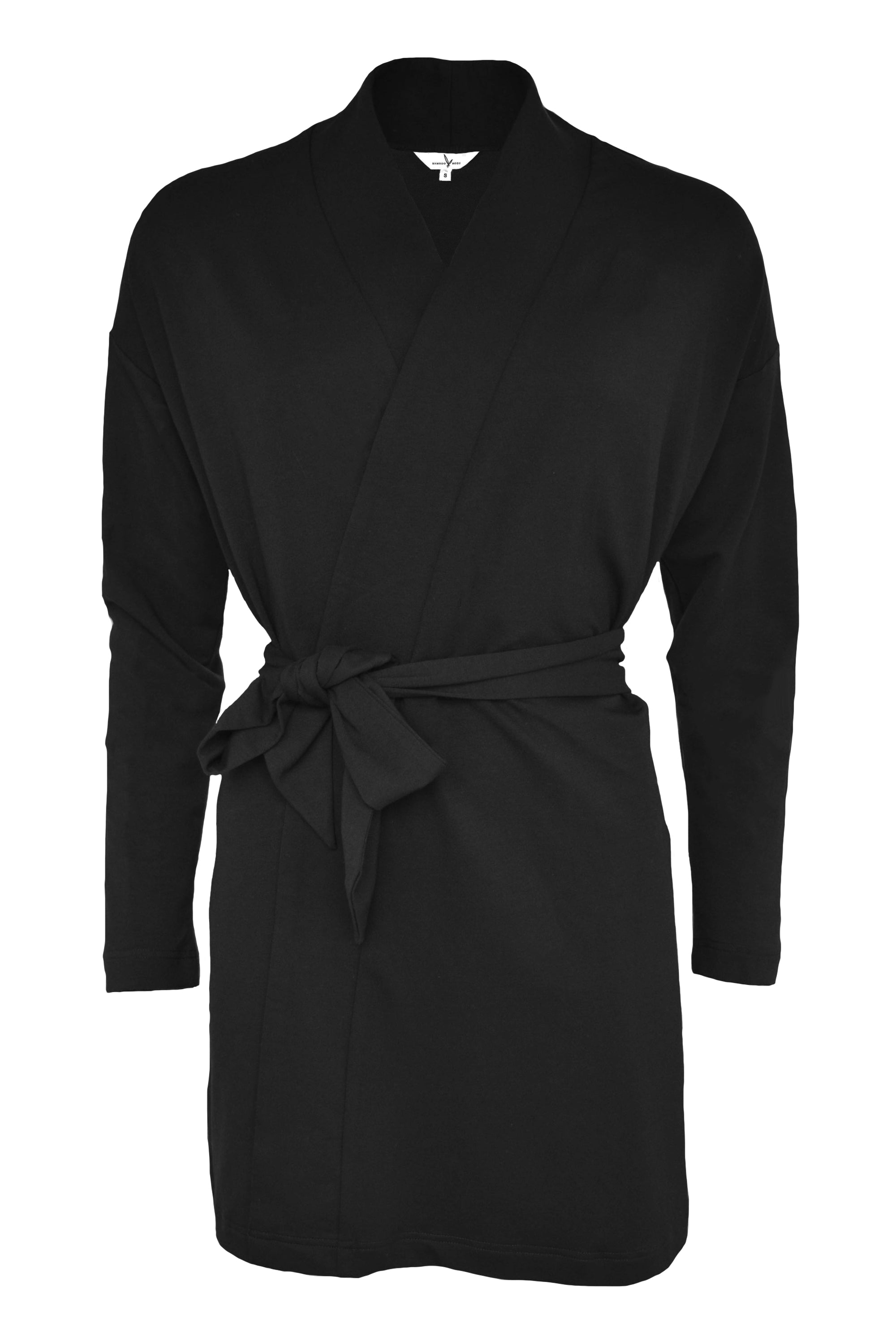 Black bamboo cardigan with a belt on a white background