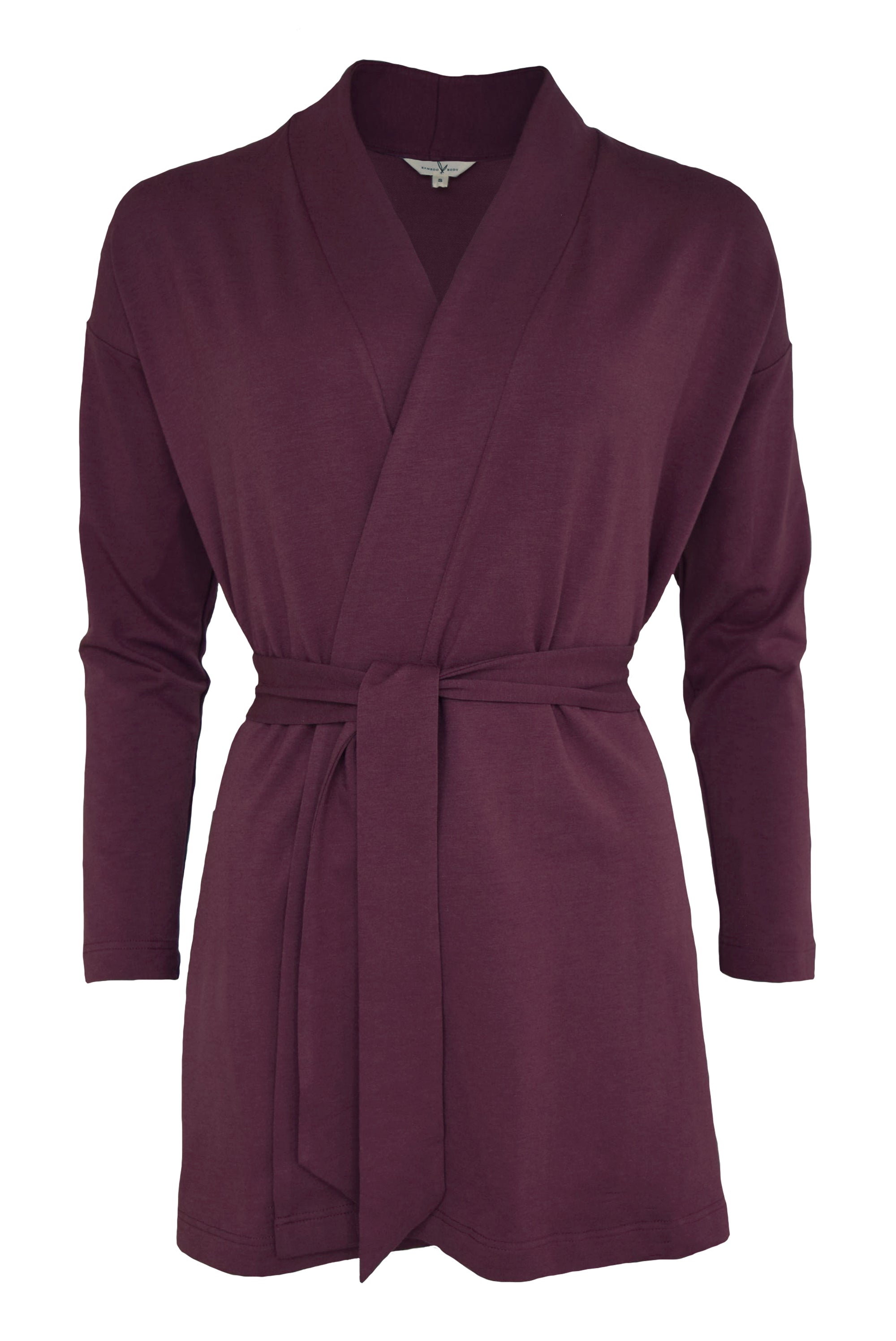 Burgundy cardigan with a belt on a white background