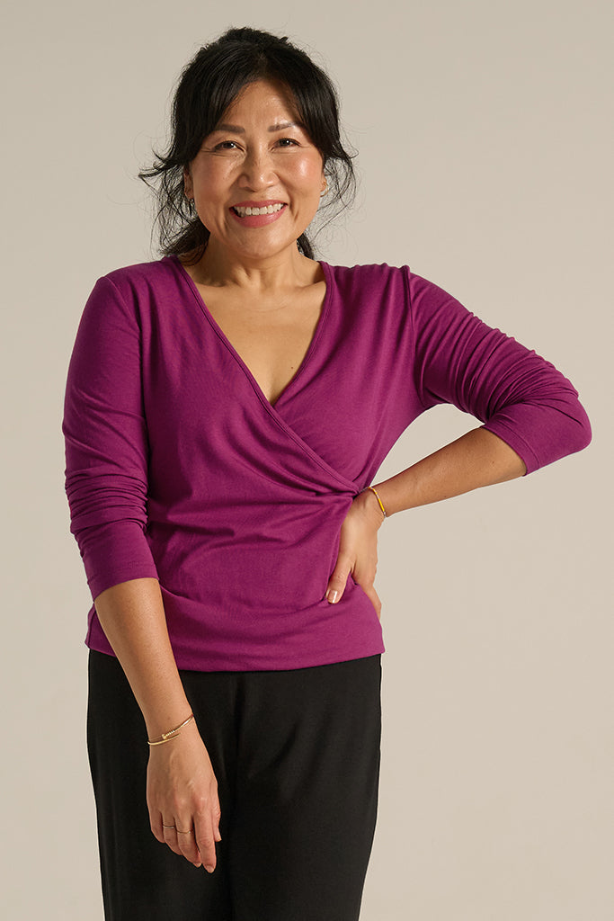 L/S Cross Front Top - Berry