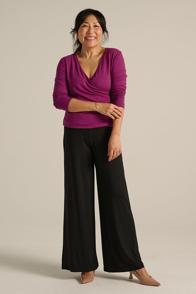 L/S Cross Front Top - Berry