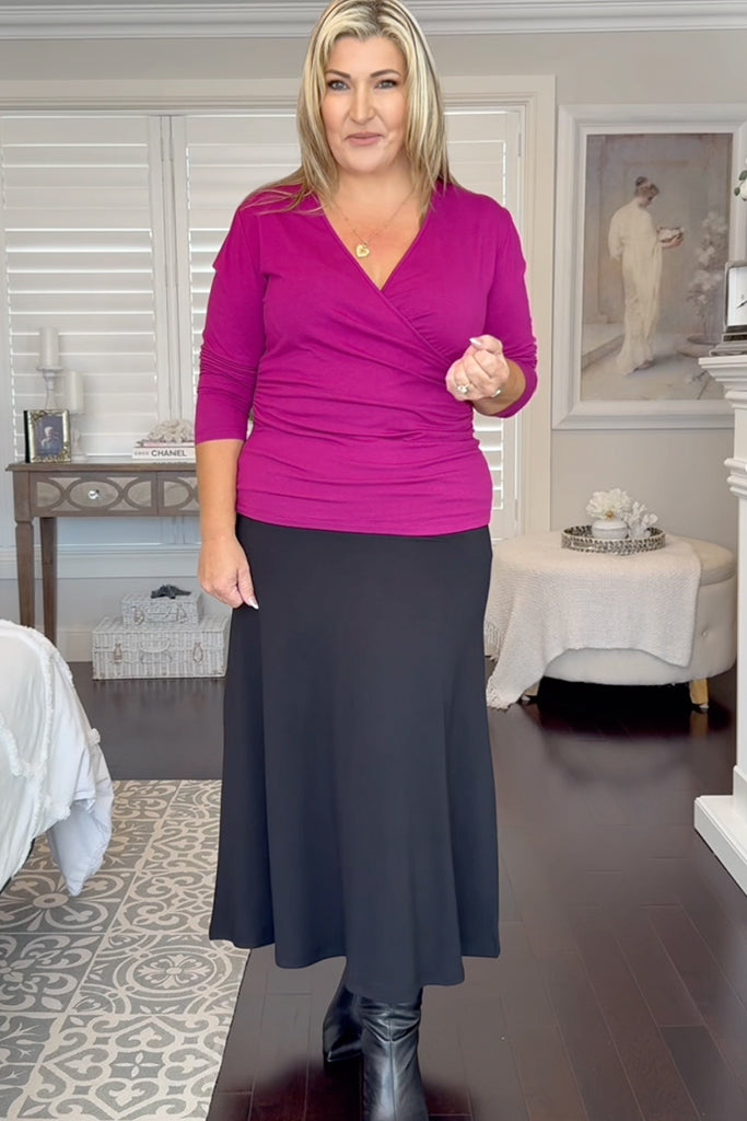 L/S Cross Front Top - Berry