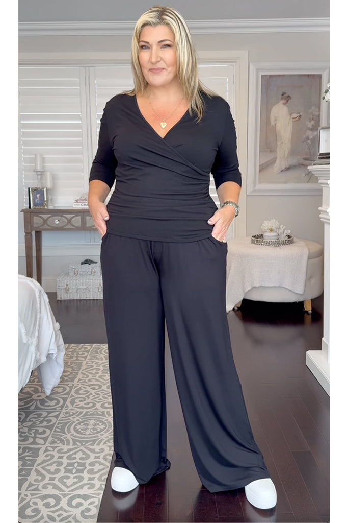 L/S Cross Front Top - Black