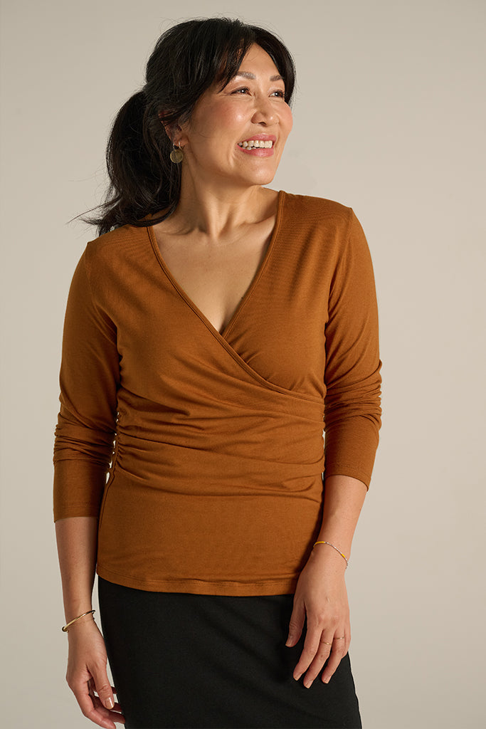 L/S Cross Front Top - Ginger