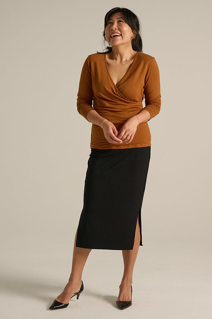 L/S Cross Front Top - Ginger