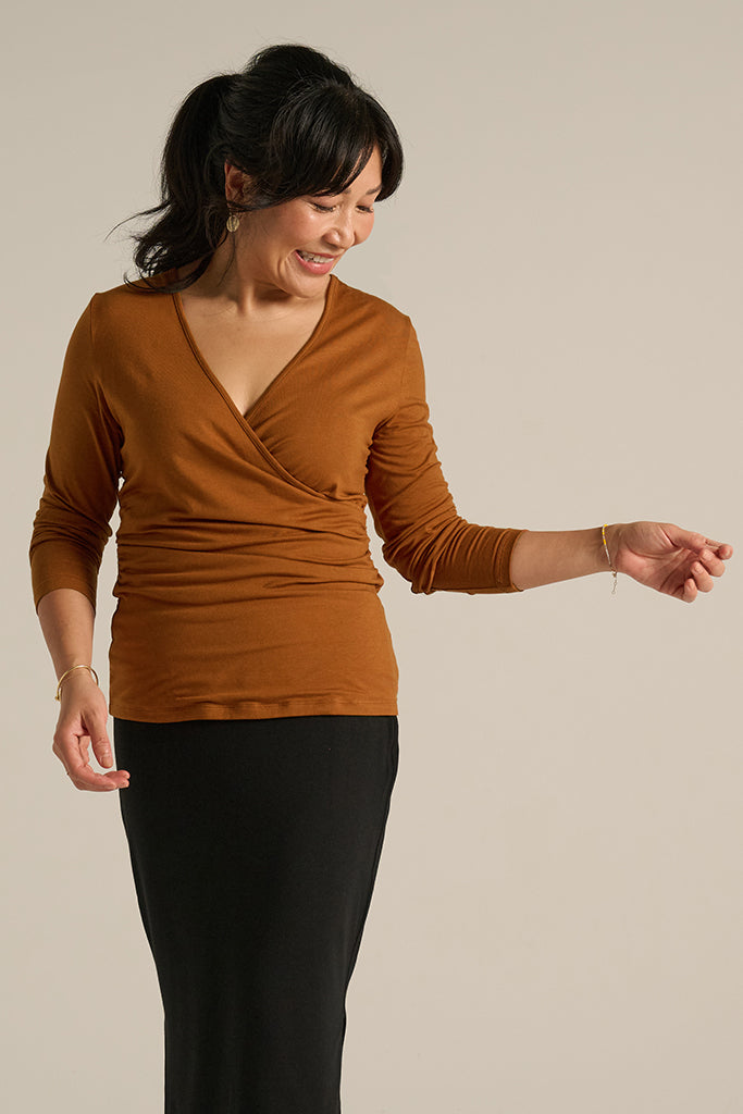 L/S Cross Front Top - Ginger