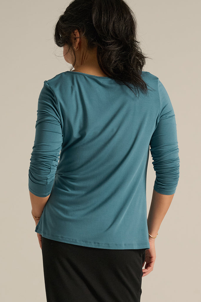 Long Sleeve Cowl Neck Top - Ocean