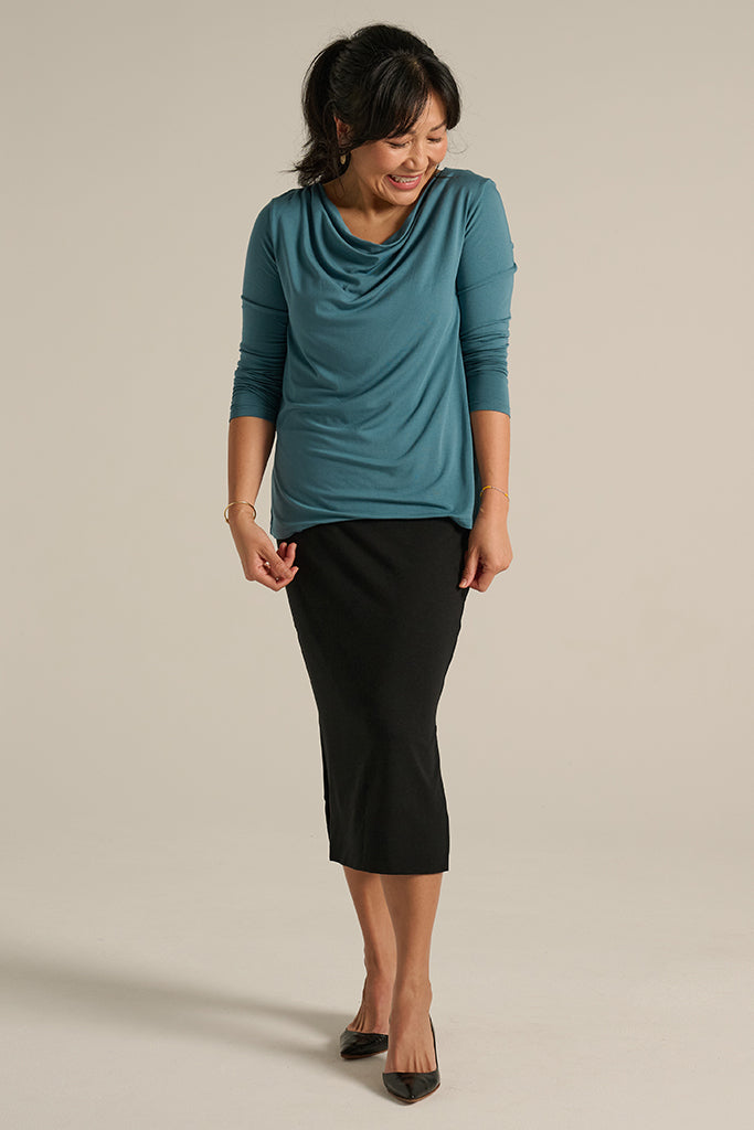 Long Sleeve Cowl Neck Top - Ocean