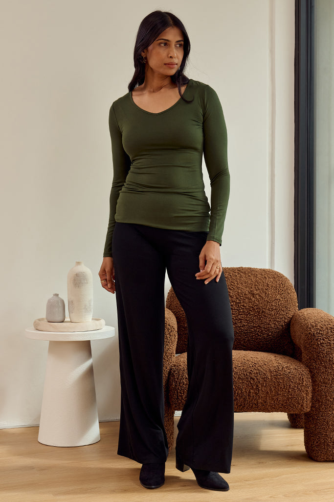 Long Sleeve V Neck - Moss