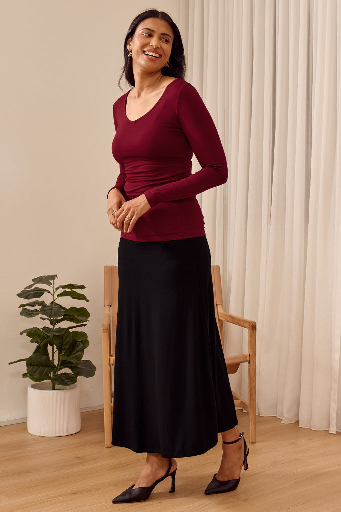 Long Sleeve V Neck - Rich Red