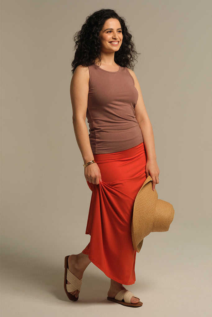 long orange bamboo skirt