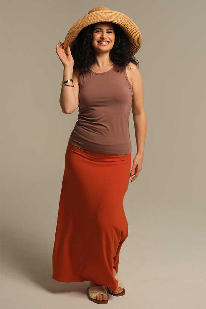 long summer skirt in orange colourway