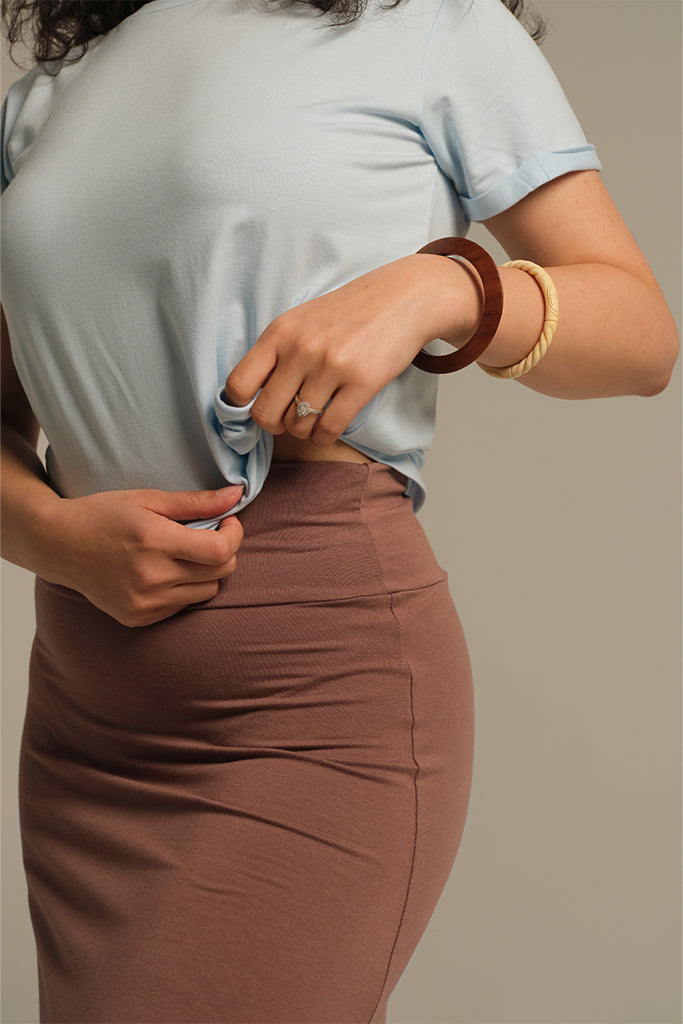 High waisted skirt with foldable waistband