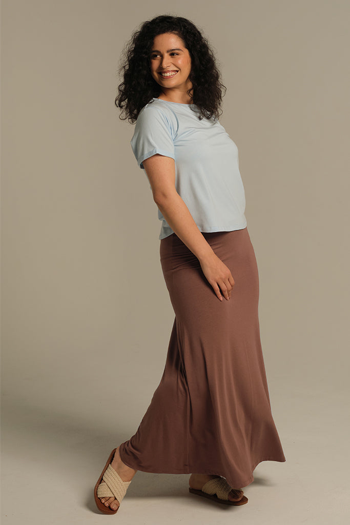 Long bamboo skirt in earthy tones