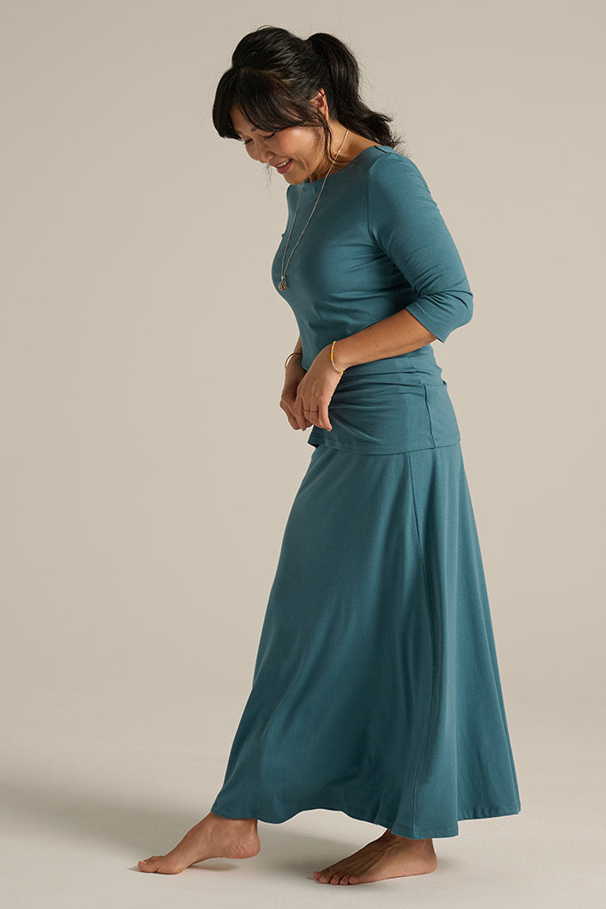 long stretchy skirt in ocean blue
