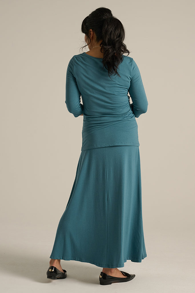 long bamboo skirt in ocean blue colourway