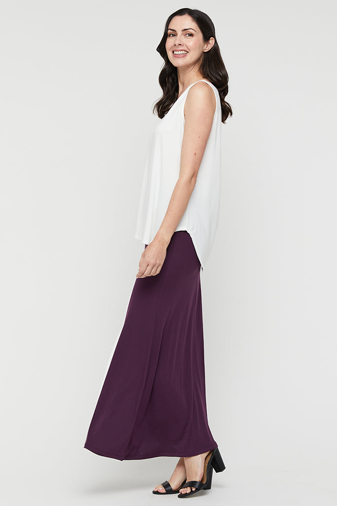 bamboo long skirt in warm plum colourway