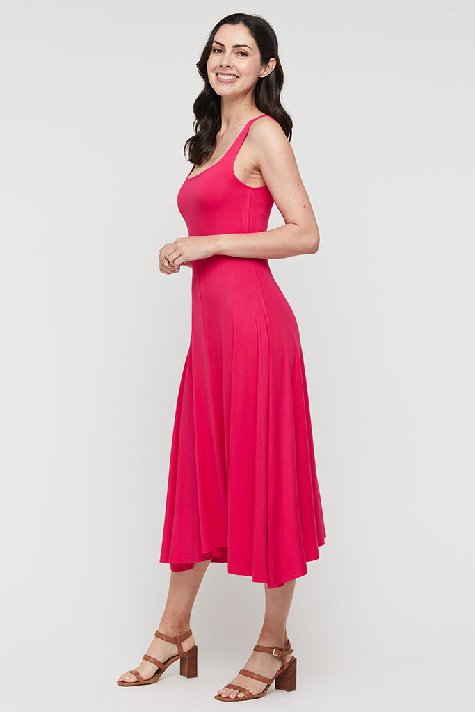 Bright pink bamboo dress for summer.