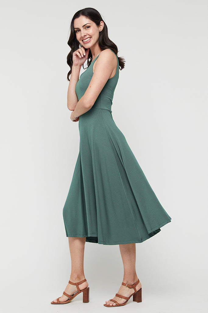 Floaty and feminine bamboo midi dress for summer.
