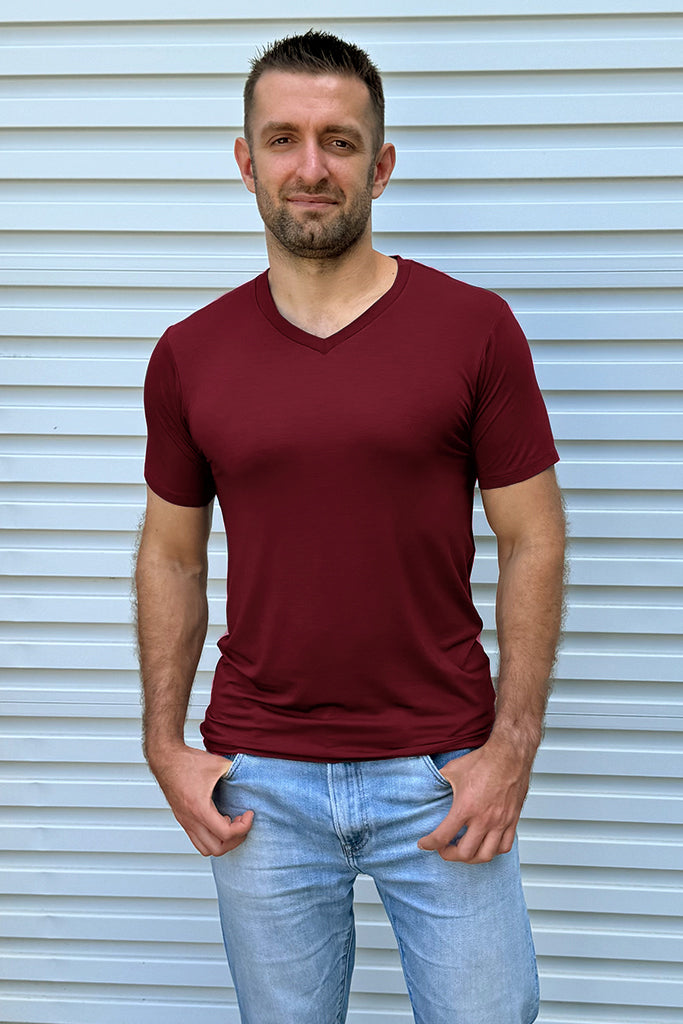 Men's V Neck Tee - Rich Red