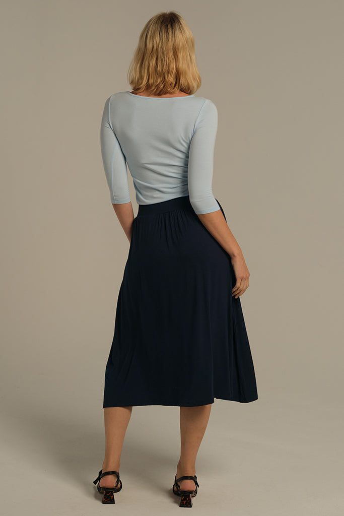 back of the midi skirt in dark navy colourway